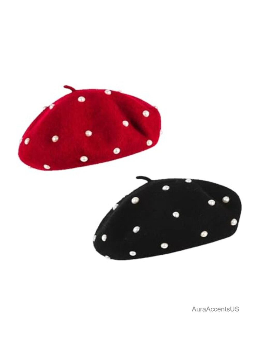 2 Pc Wool Beret Pearl French Style Beanie Hat for Women Girls Casual